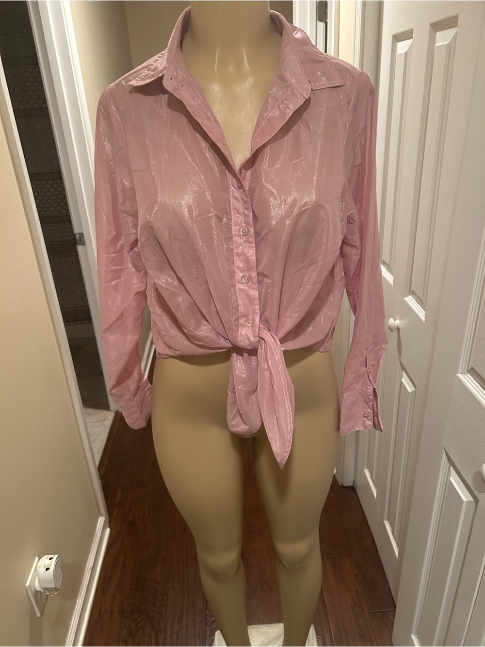 Irredescent pink  Tie-Front Button-Up Shirt